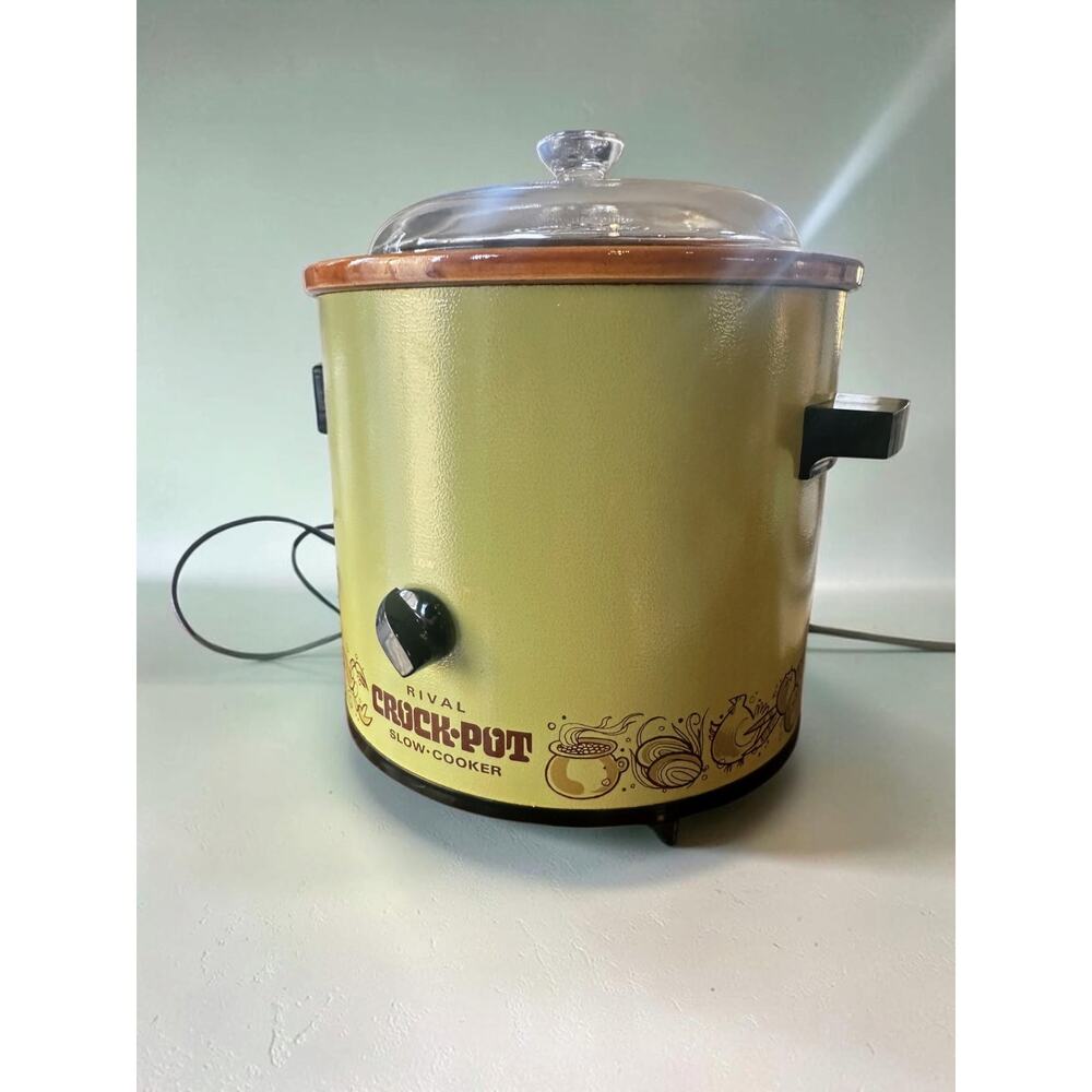Vintage 1970s Rival Crock-Pot 3100/2 Avocado Green 3.5 Qt Glass Lid